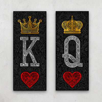 Ornate King and Queen of Hearts wall art canvas set