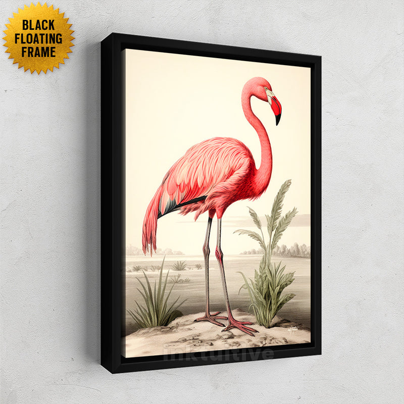 Pink flamingo hand drawn wall decor framed