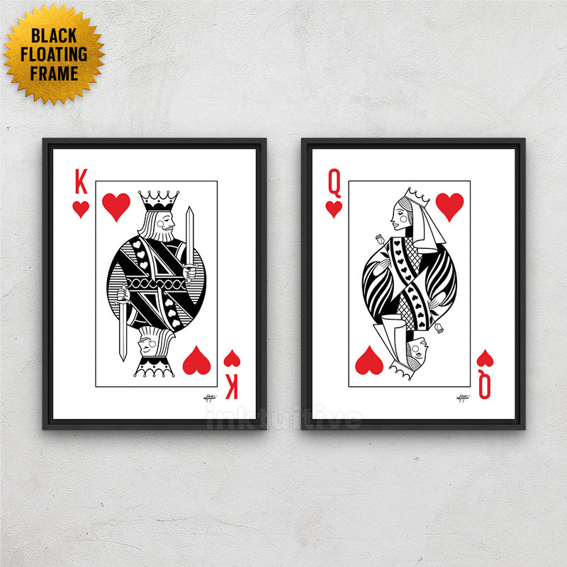 Playing card hearts canvas set framed