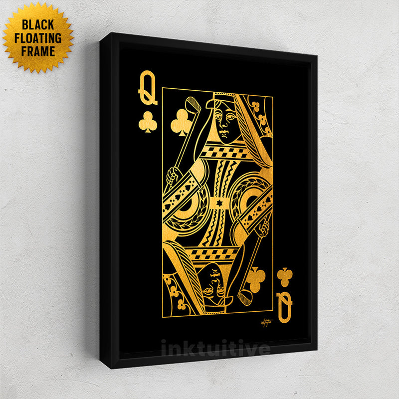 Queen of Clubs poker card wall decor framed