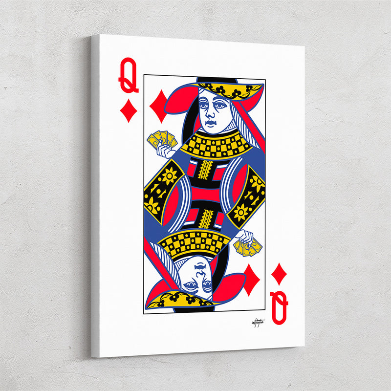 Queen of Diamonds poker card canvas art