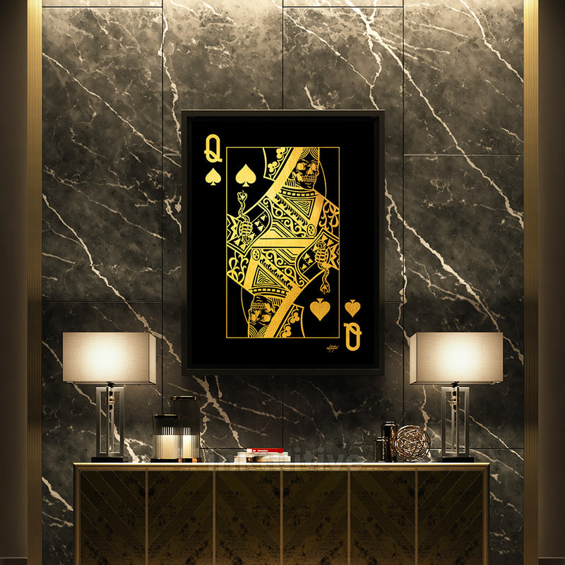 Queen of Spades gold playing card canvas art man cave