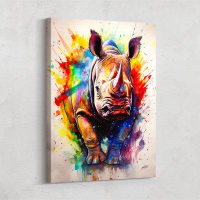 Rhino watercolor animal canvas art