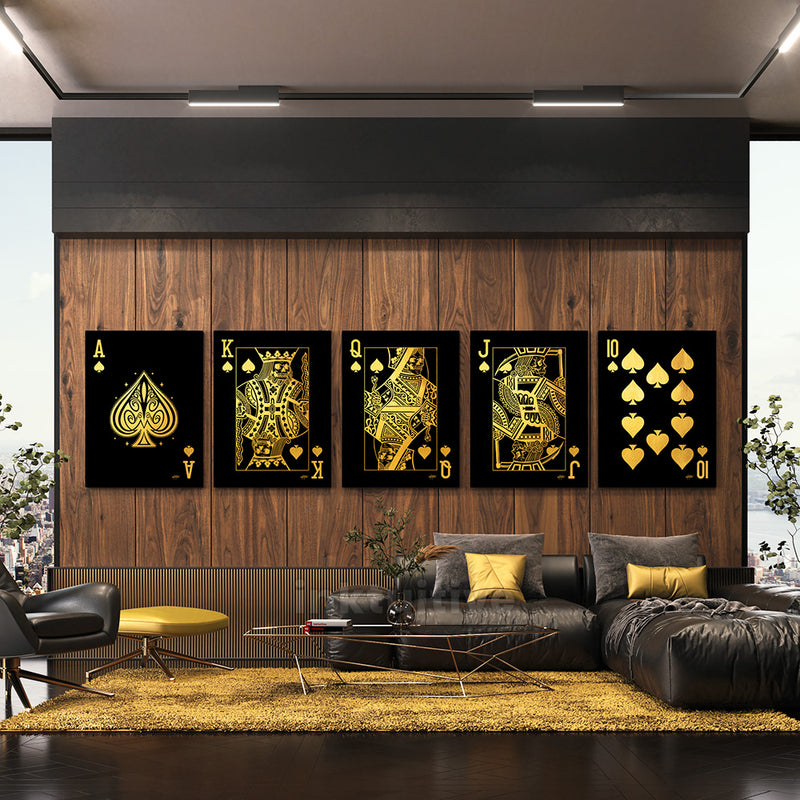 Royal Flush Spades Gold Canvas Art Set Living Room
