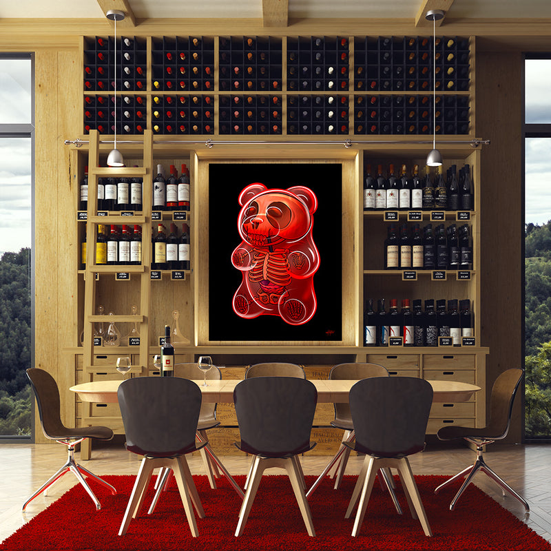 Skeleton bear canvas art in the dining room