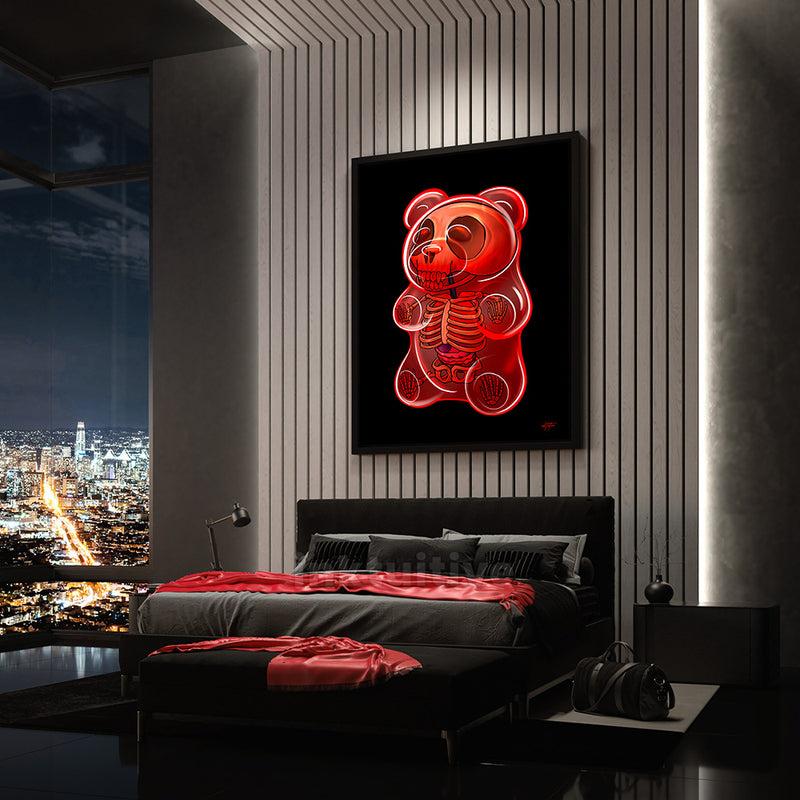 skeleton gummy bear canvas art in the bedroom