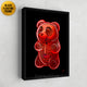 skeleton red gummy bear canvas art with black floating frame
