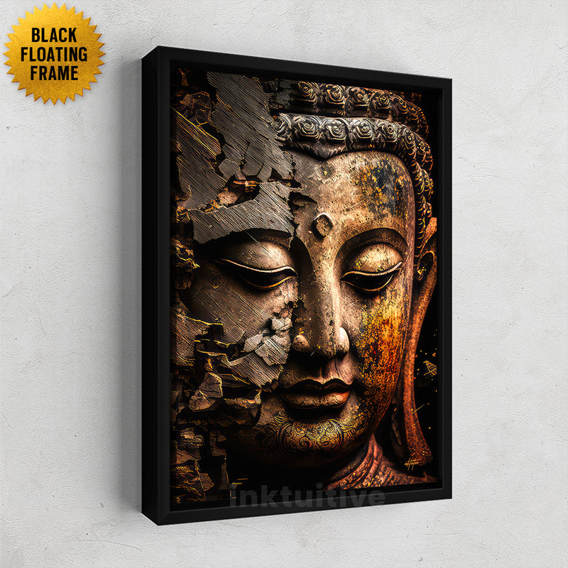 Stone Buddha wall decor black floating frame