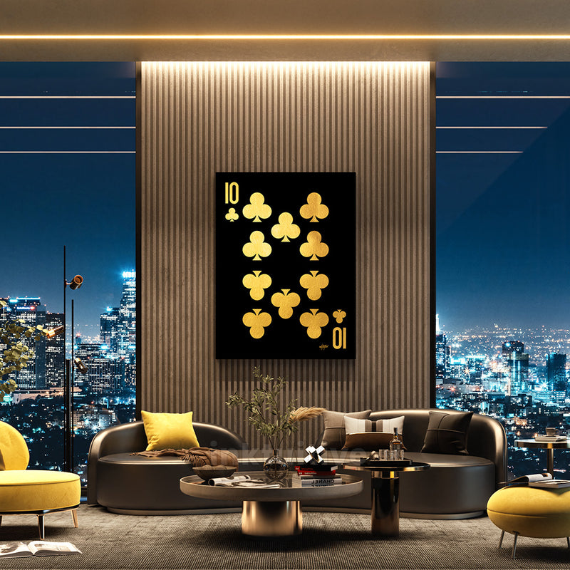 Ten Of Clubs Gold Wall Art Living Room