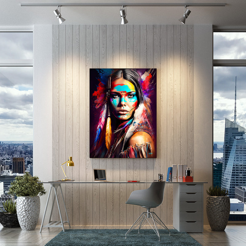 Tribal American woman portrait wall art in the office