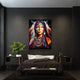 Tribal American Woman vibrant canvas art in a bedroom