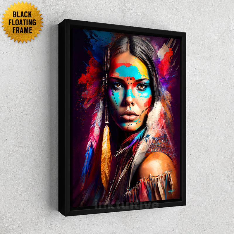Tribal Native American woman vibrant wall art framed