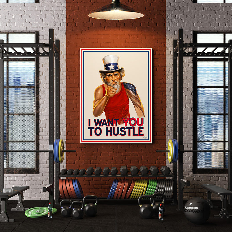 Uncle Sam Hustle canvas art in a gym