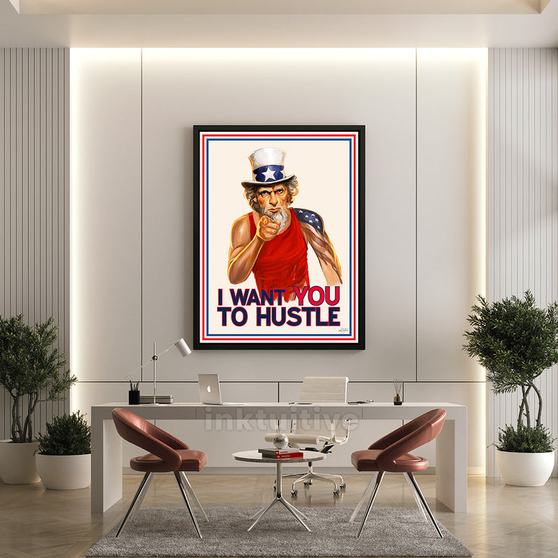Uncle Sam Hustle canvas art in an office