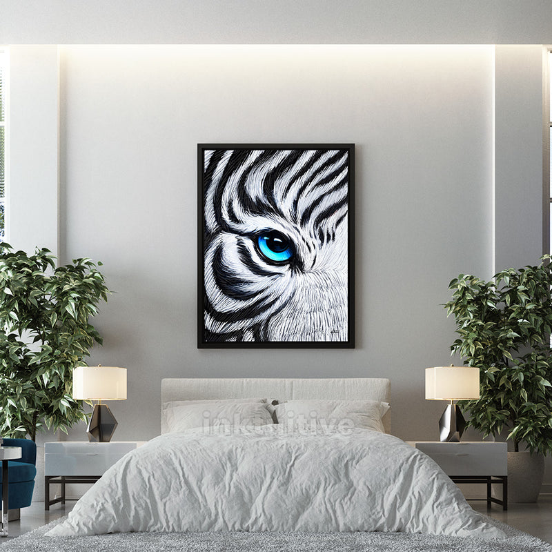 White Tiger canvas art in a bedroom