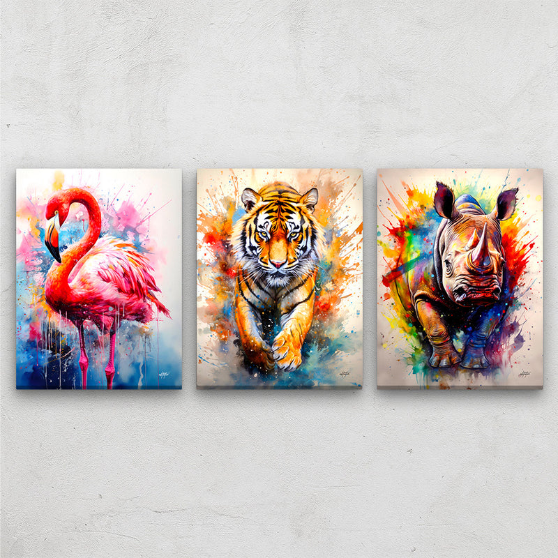 Wildlife burst colorful wall art set