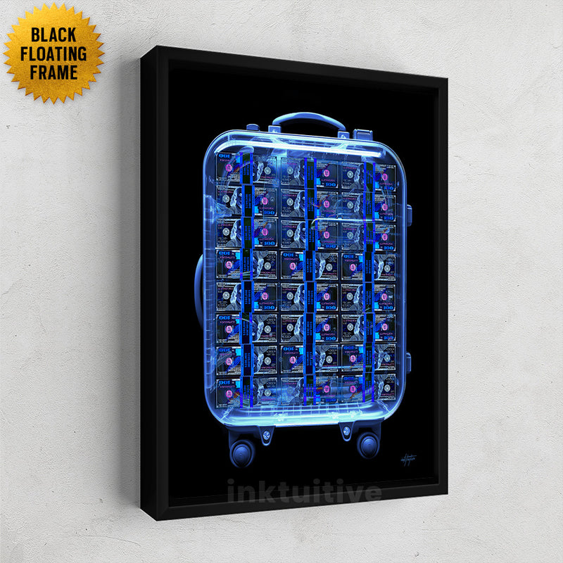 X-ray luggage with money wall art framed