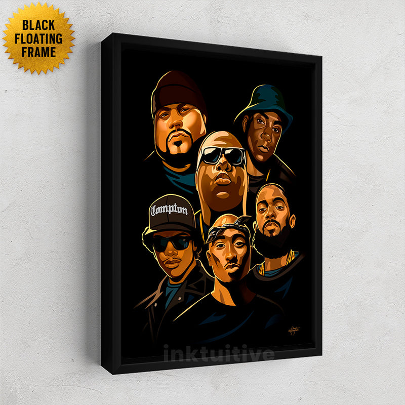 Biggie, Tupac, Nipsey Hussle, Eazy-E, Big L and Big Pun rapper wall art.