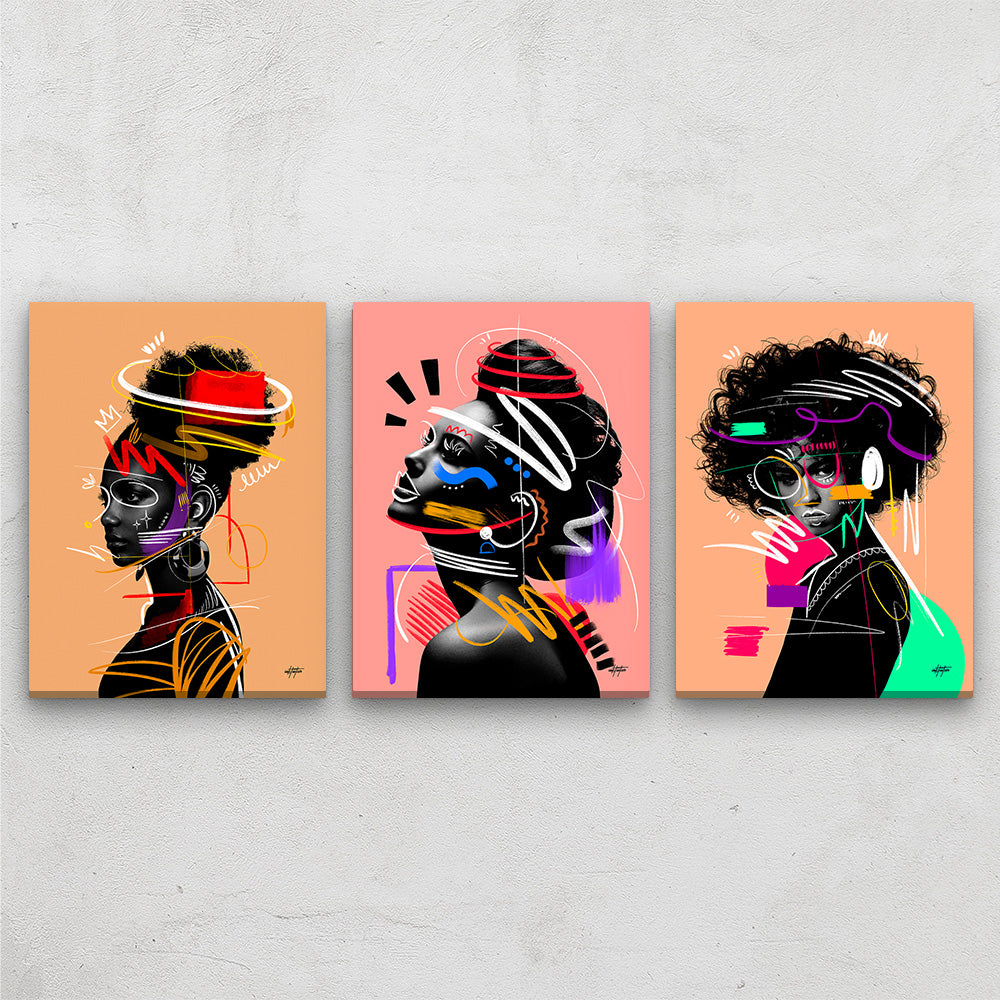 Bold and Beautiful: Set of Three Women's Portraits in Abstract Style ...