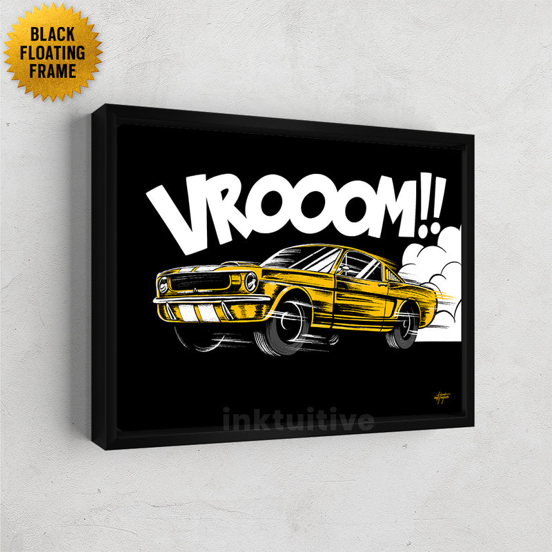 American muscle yellow mustang framed wall art.