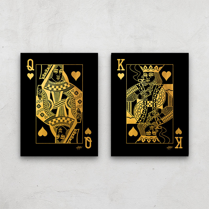 bedroom wall art for couples of king queen poker cards