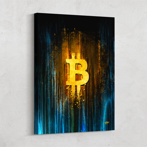 Bitcoin Brown Teal Graffiti Canvas Print. high quality Bitcoin Abstract Office Decor Cryptocurrency Wall Art Home Office Bitcoin Graffiti