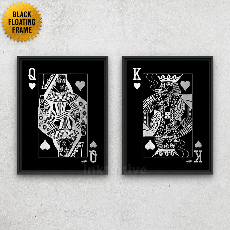 black floating frame wall art for couples of king and queen royalty set