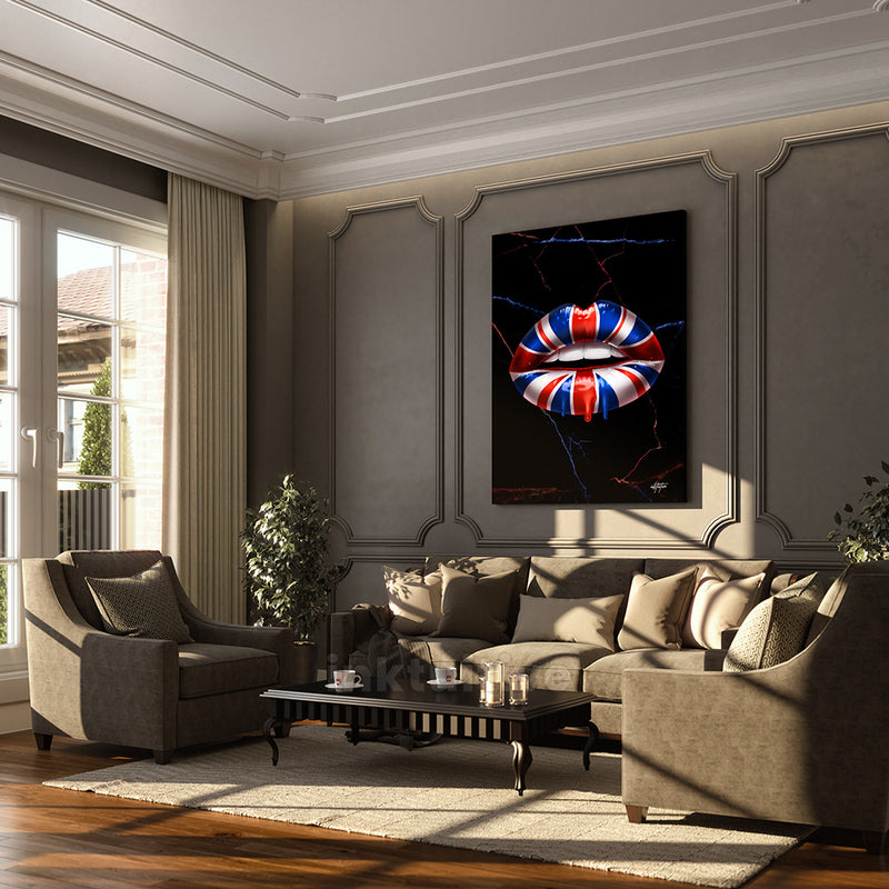 British lips Union Jack art in living room