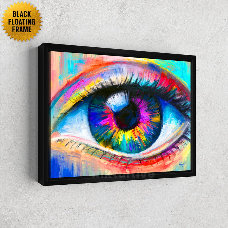 Colorful eye framed wall decor.