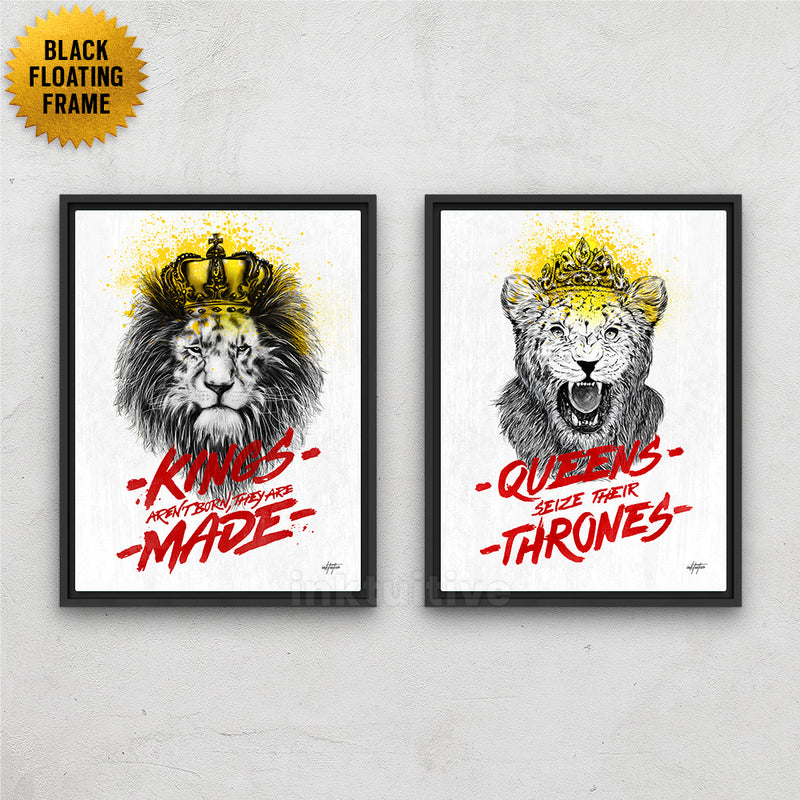couple motivational framed art of king lion and queen lioness