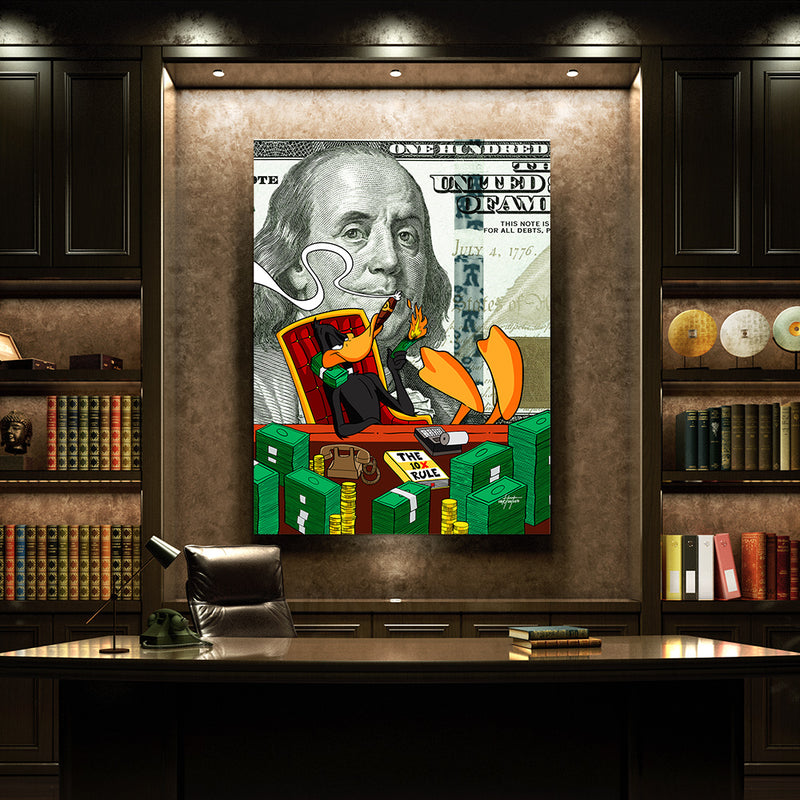 Daffy Duck money 10x motivational canvas art in luxury office