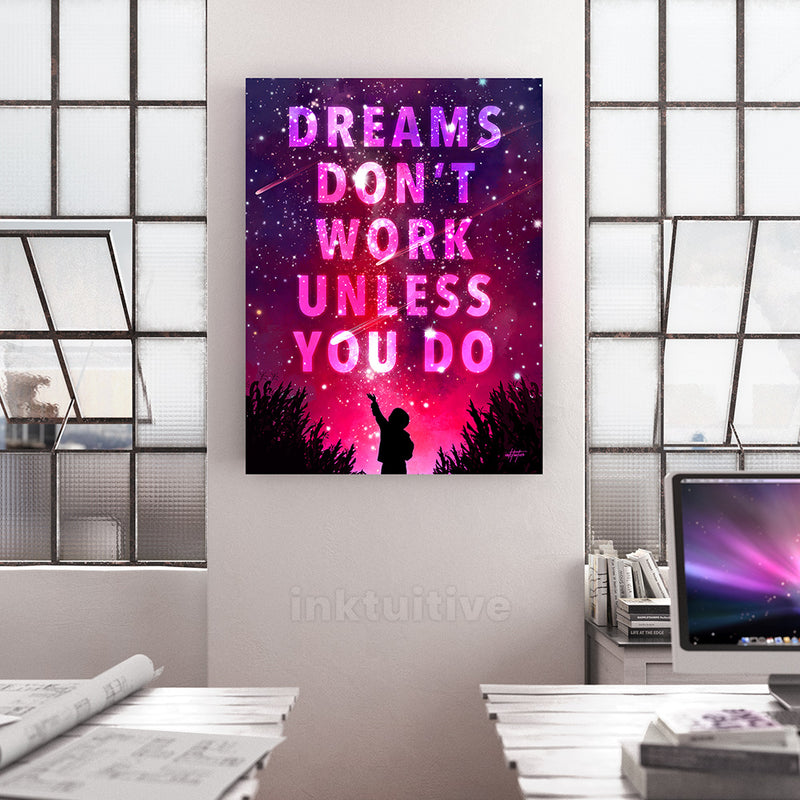 Dreams space motivational canvas art for office.