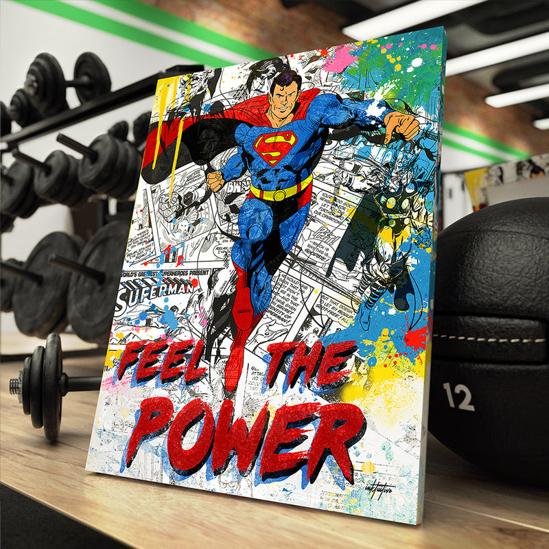 "Feel the power" superman strength canvas art for gym.