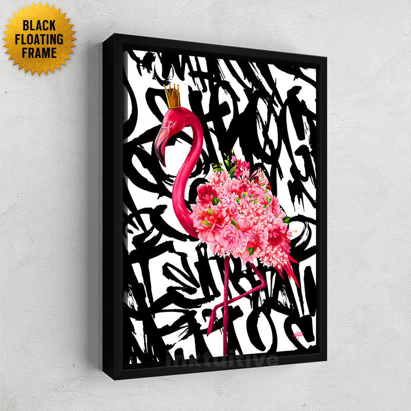 Flamingo graffiti black floating frame
