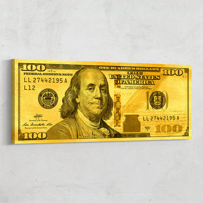 Gold leaf Benjamin Franklin 100 dollar bill motivational money wall art by Inktuitive