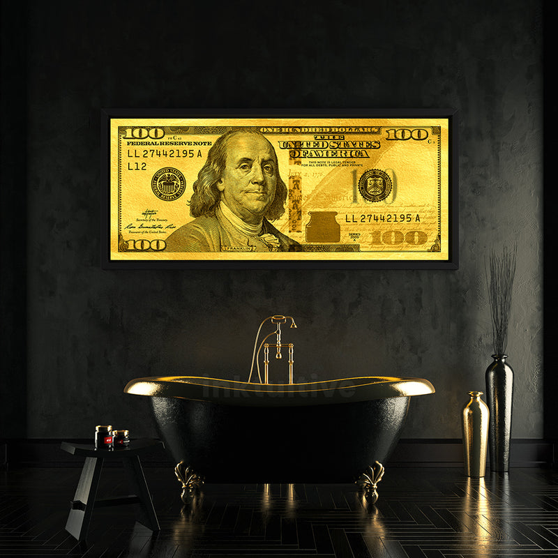 Gold leaf money art Benjamin Franklin 100 dollar bill by Inktuitive