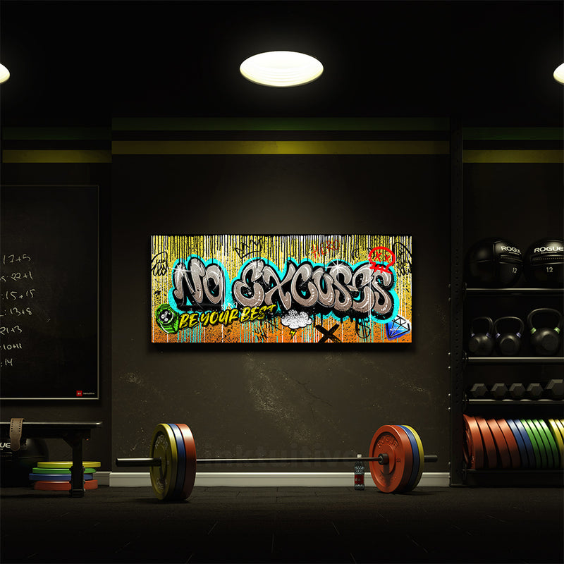 no excuses graffiti wall art in the gym