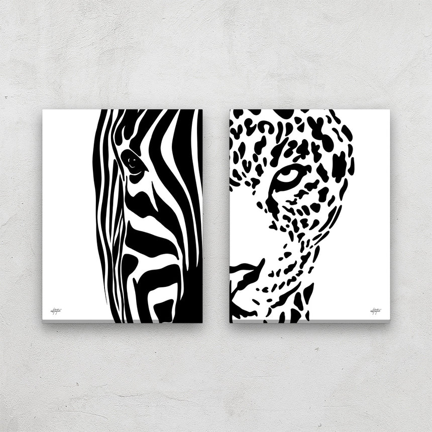 STUNNING: Abstract Leopard & Zebra canvas art set | Inktuitive