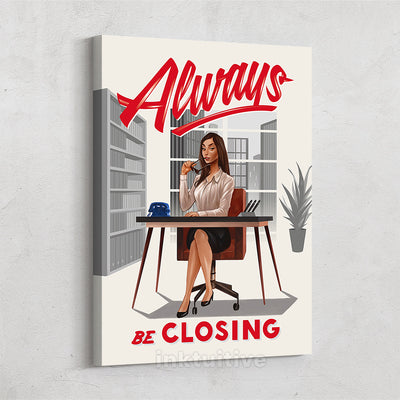 Inktuitive always be closing ABCs sales woman motivational wall canvas art