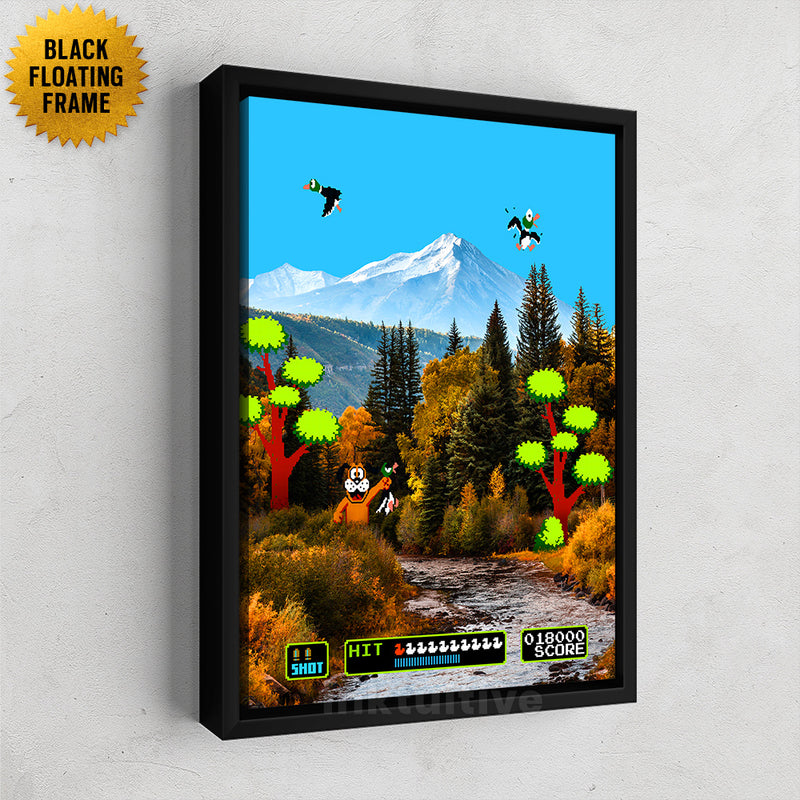 Inktuitive Duck Hunt Nintendo video game motivational canvas art - black floating frame