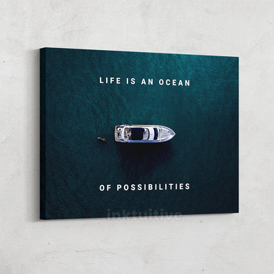 Inktuitive ocean of possibilities yacht boat sea modern motivational canvas art