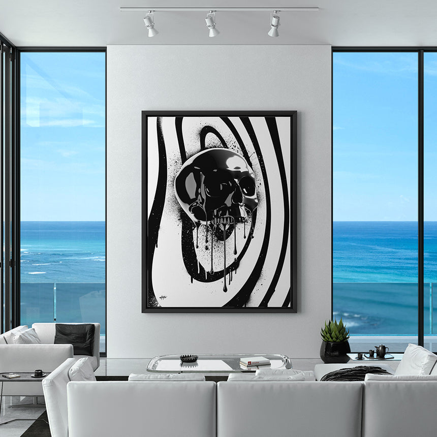 Dripping Black Metallic Skull: Inspirational Canvas Art | Inktuitive