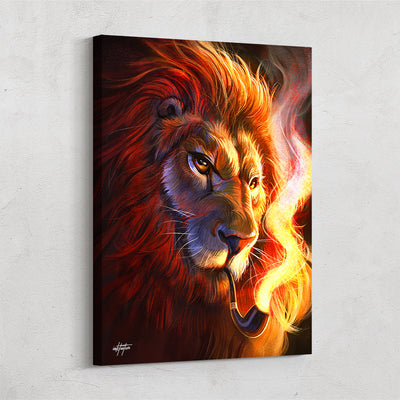 inspirational canvas art of lion with pipe designed by inktuitive