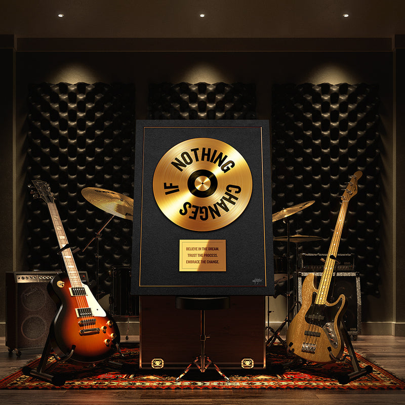 Inspirational wall art of gold record for musicians.