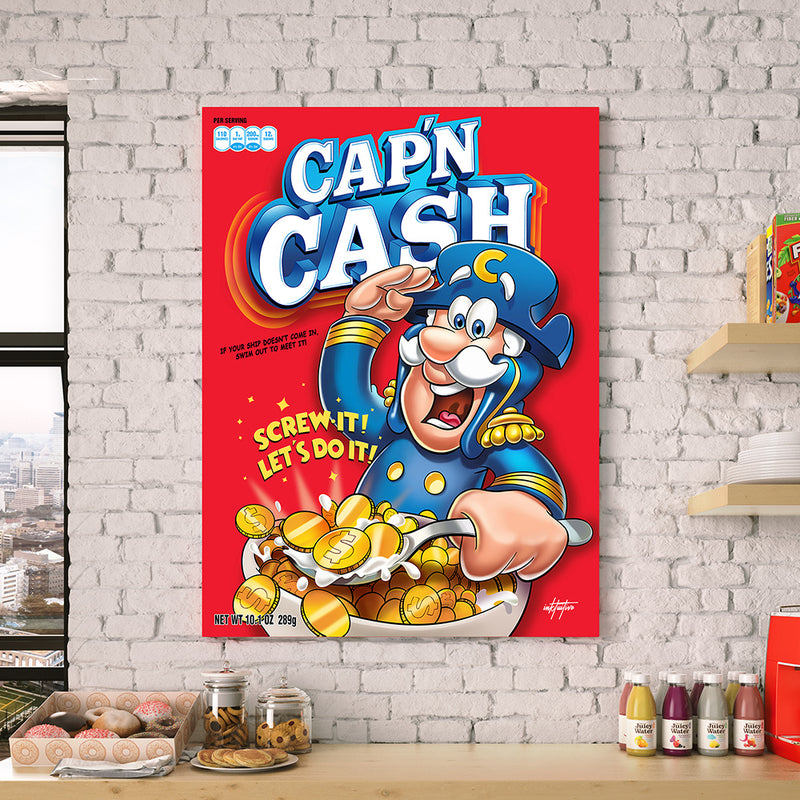 Motivational canvas art of Captain Crunch in Kitchen