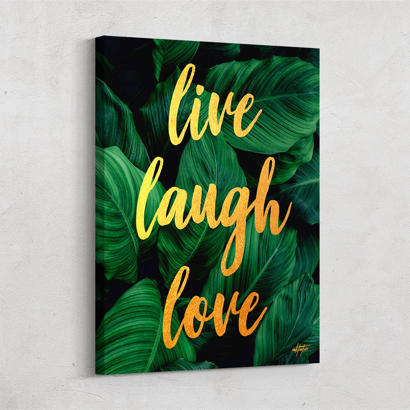Live Laugh Love: gold on green inspirational wall art | Inktuitive