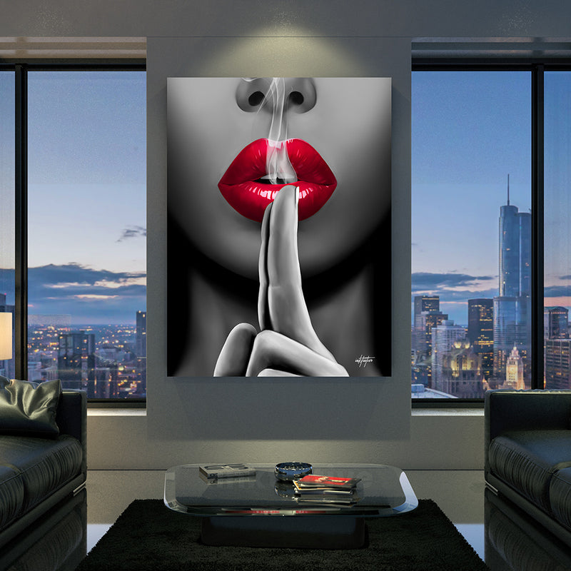 modern canvas wall art of smoking kiss in living room