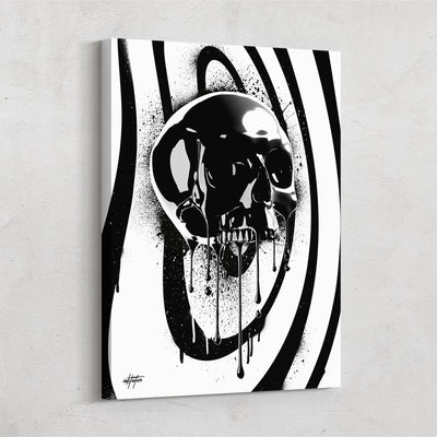 Modern inspirational canvas art of black onyx skull by Inktuitive