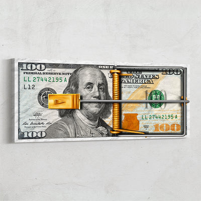 Money 100 dollar bill mousetrap canvas wall art