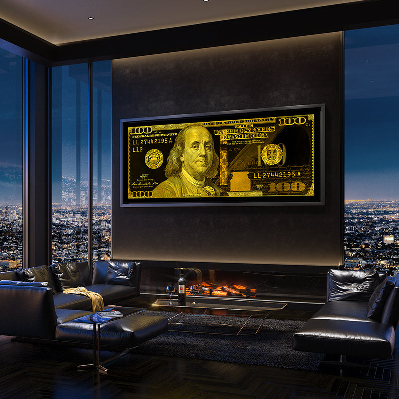Powerful black & gold $100 bill money art